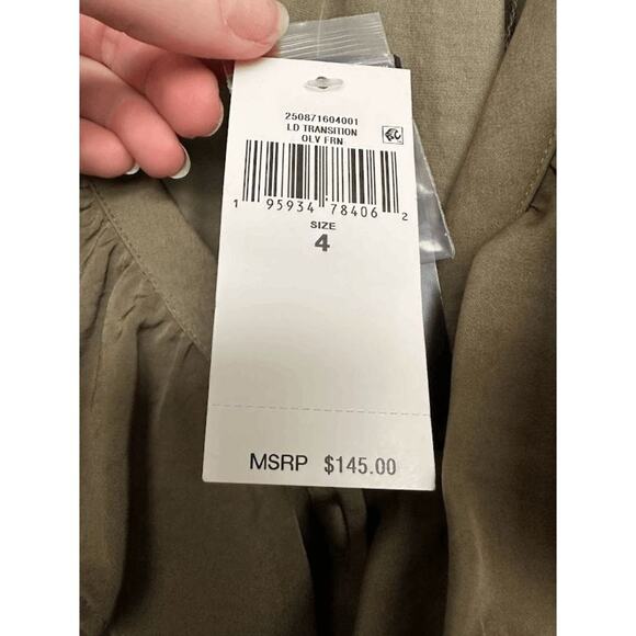 NWT Lauren Ralph Lauren Womens Olive Green Satin Ruffle Tiered Dress Size 4 - Picture 9 of 9